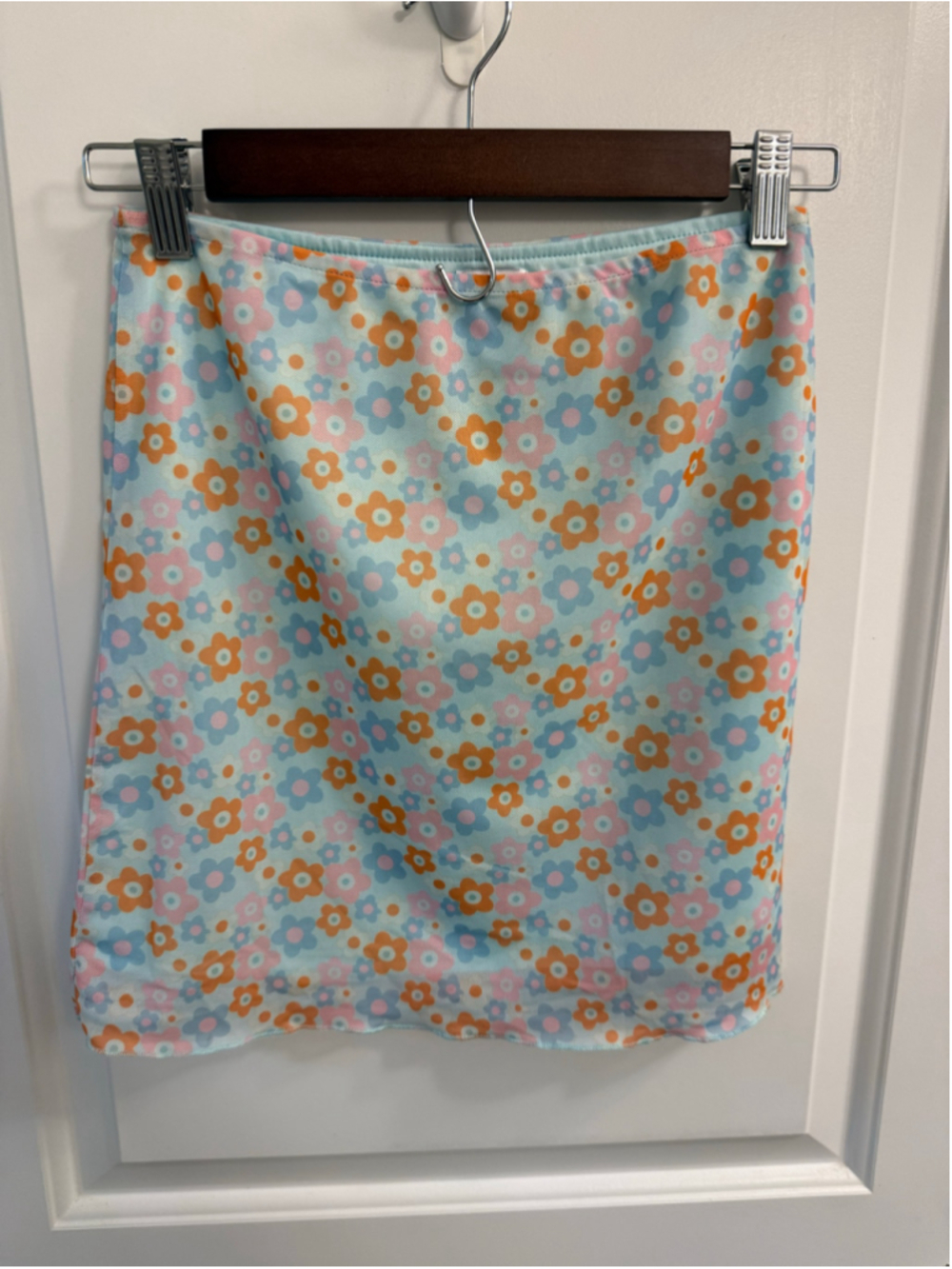 Princess Polly Mini Skirt Size 4 Light Blue Orange Floral